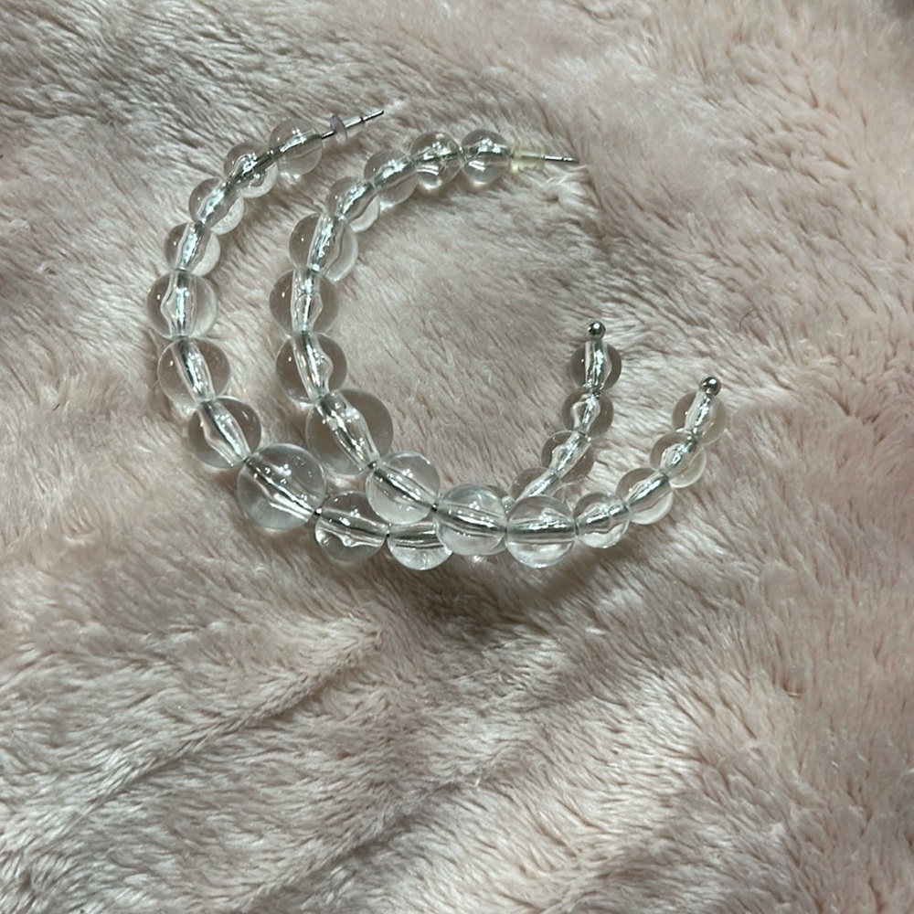 Clear Beaded Hoop Earrings
